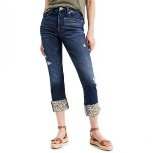 INC International Concepts Embroidered-Cuff Cropped Jeans, 10